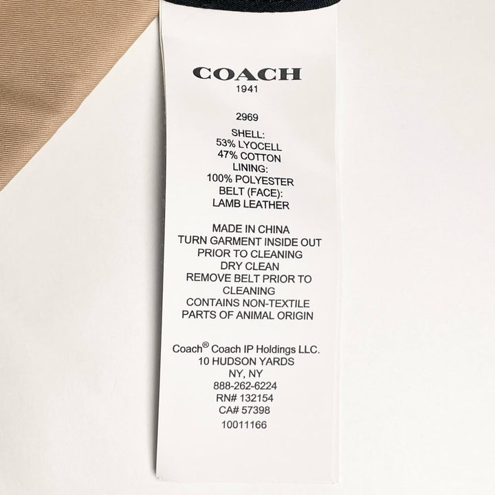 優れたCOACHトレンチコートロング丈、隠し前立てとベルト付き2 2969