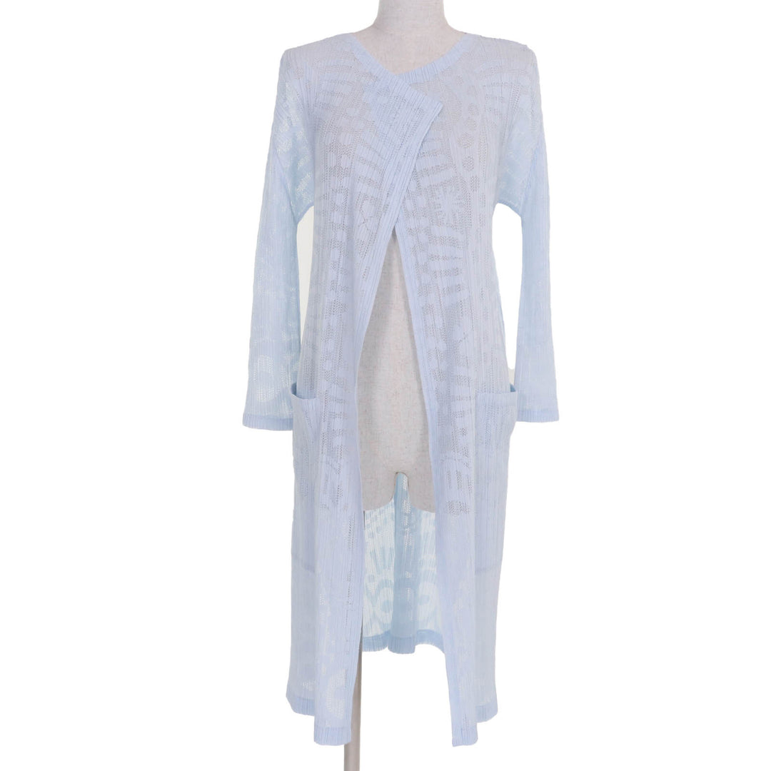 PLEATS PLEASE カーディガン メッシュ 長袖 ロング ライトブルー レディース 3 PP61-JA741