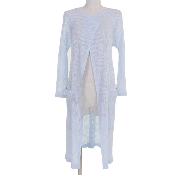 PLEATS PLEASE カーディガン メッシュ 長袖 ロング ライトブルー レディース 3 PP61-JA741