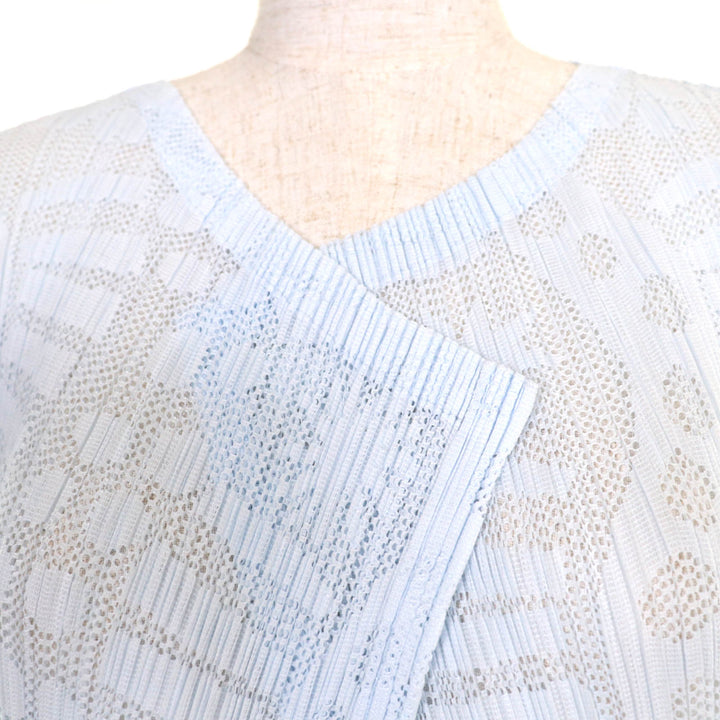 PLEATS PLEASE カーディガン メッシュ 長袖 ロング ライトブルー レディース 3 PP61-JA741