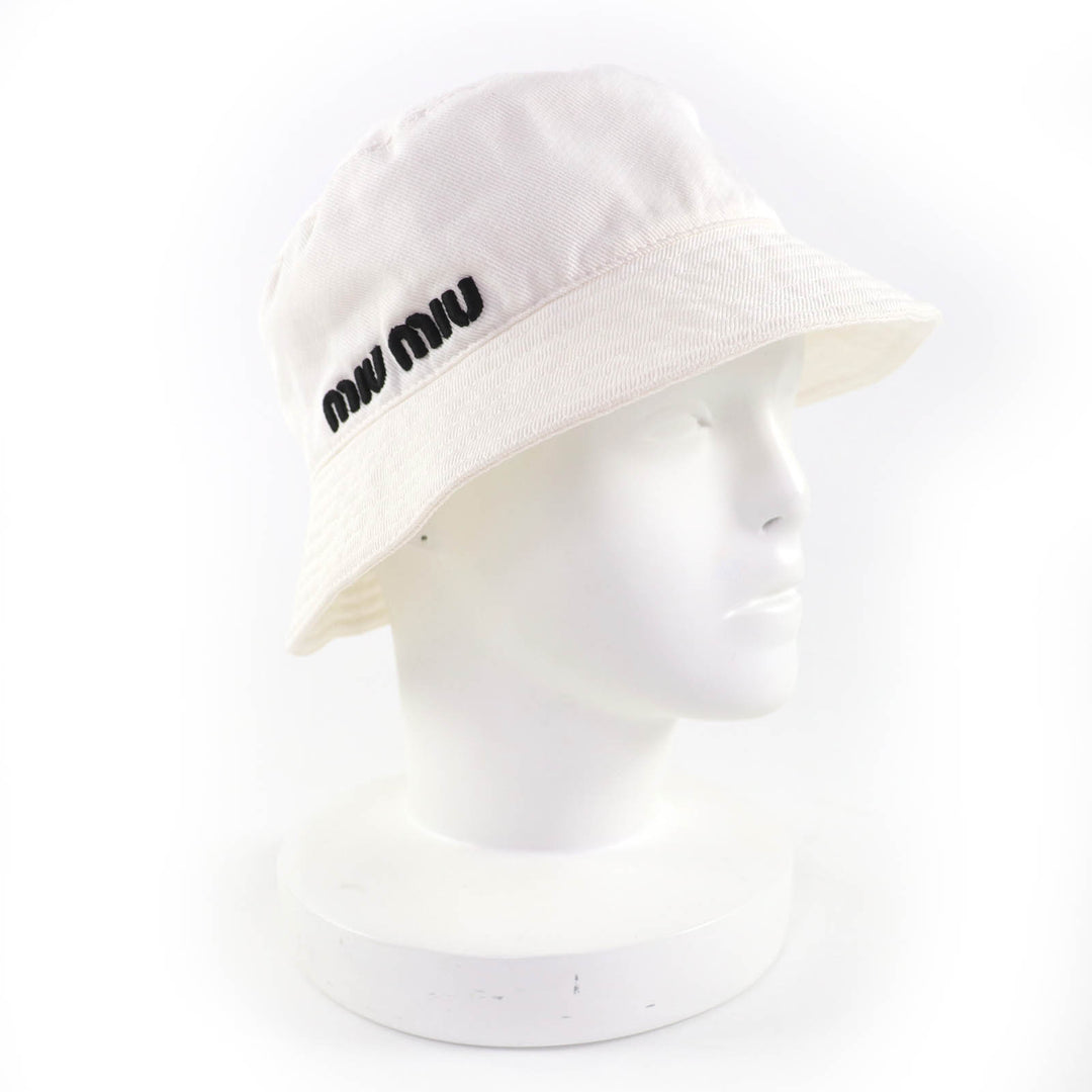 Great MIUMIU hat Logo embroidery bucket hat white cotton Women M 5HC196