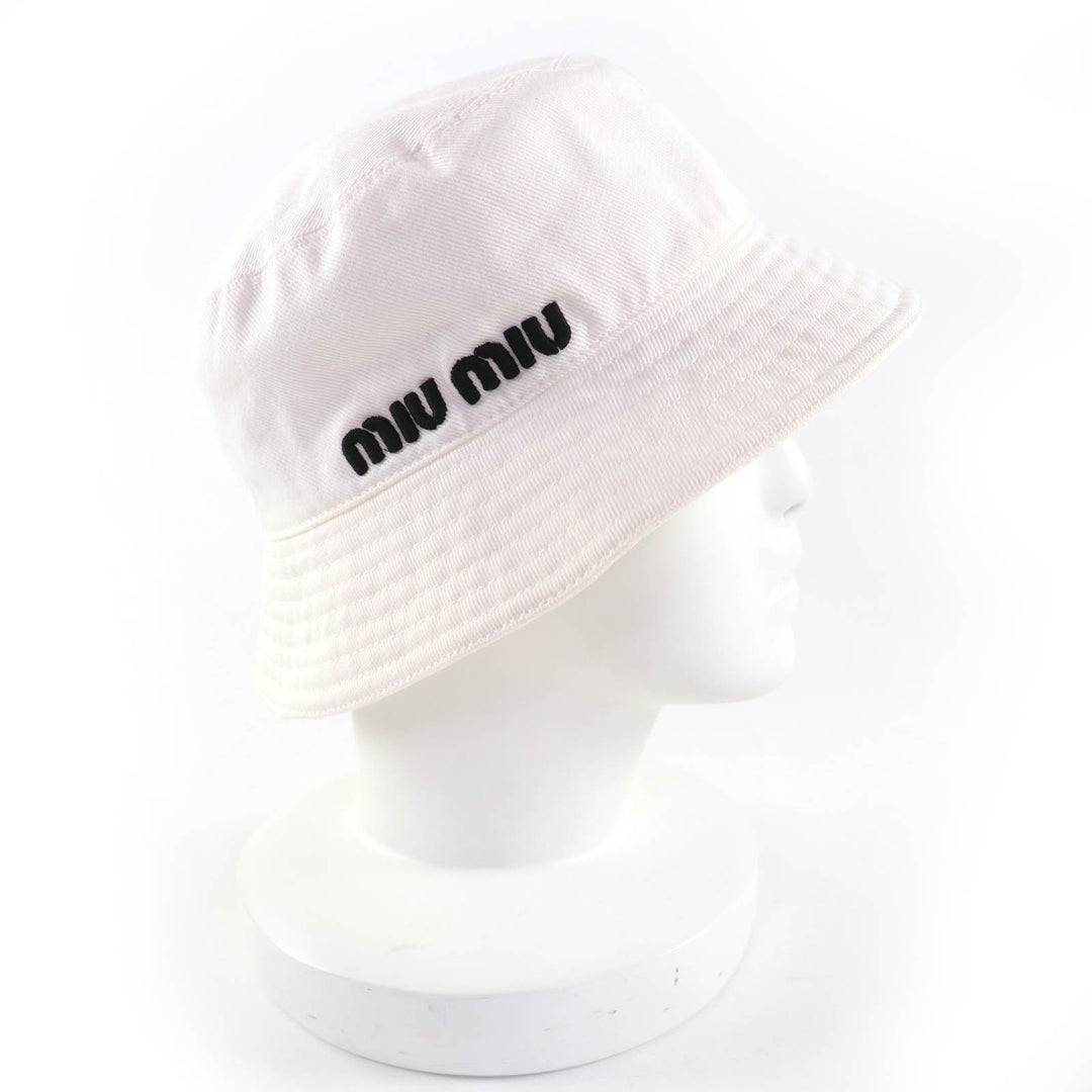 Great MIUMIU hat Logo embroidery bucket hat white cotton Women M 5HC196