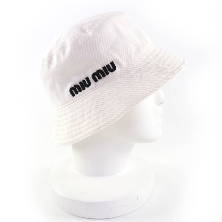 Great MIUMIU hat Logo embroidery bucket hat white cotton Women M 5HC196