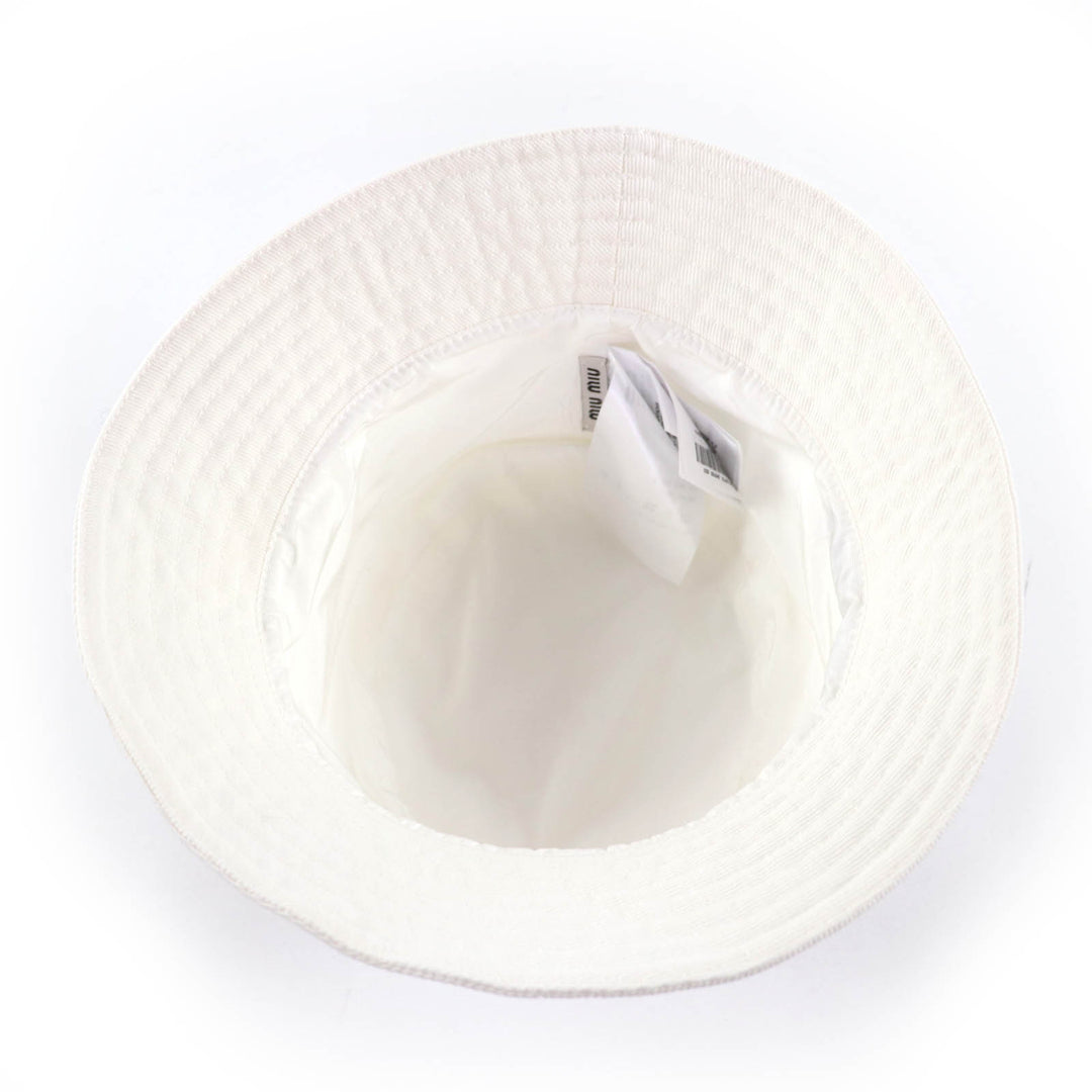 Great MIUMIU hat Logo embroidery bucket hat white cotton Women M 5HC196