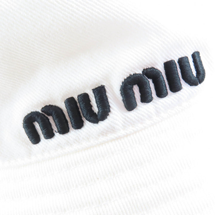 Great MIUMIU hat Logo embroidery bucket hat white cotton Women M 5HC196