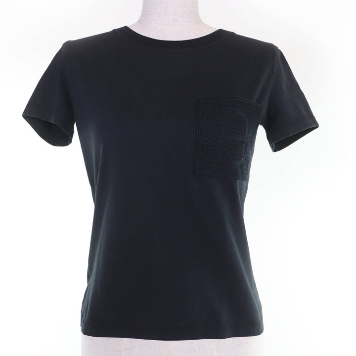 Very Good HERMES Short sleeve T-shirt Chaine d'Ancre embroidered pocket black 36