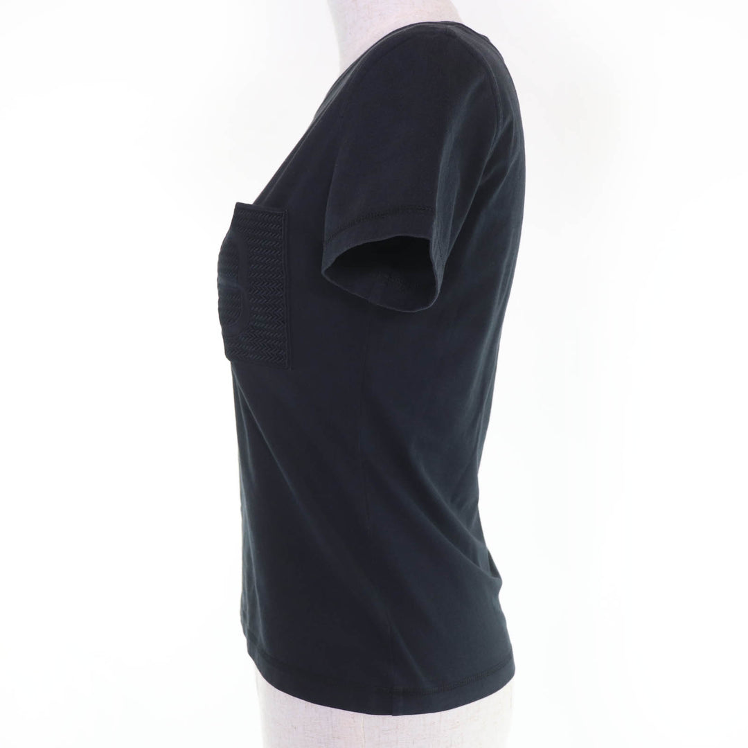 Very Good HERMES Short sleeve T-shirt Chaine d'Ancre embroidered pocket black 36