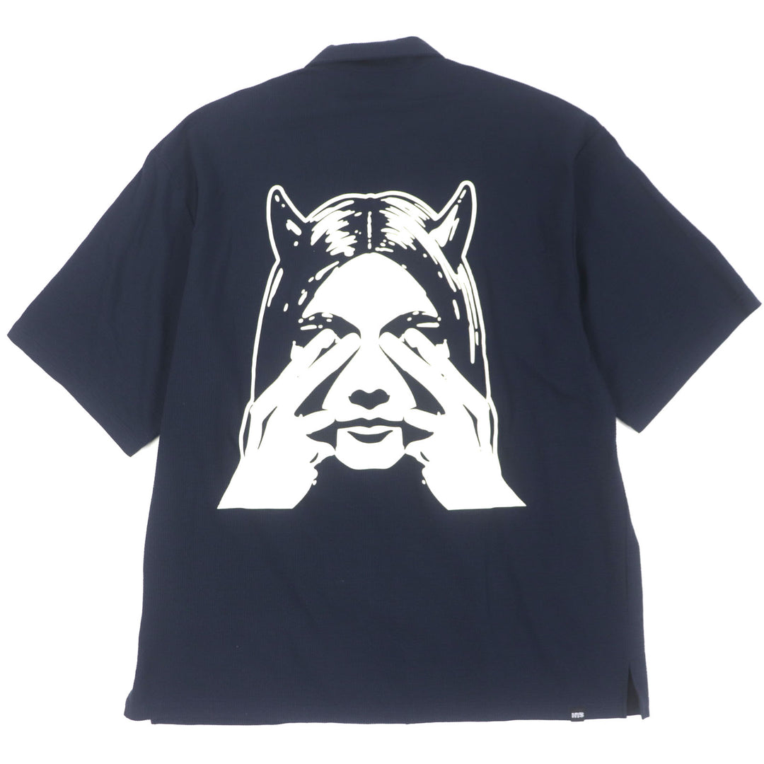 HYSTERIC GLAMOUR 半袖シャツ SEE NO EVIL ネイビー コットン メンズ L 02241CH08