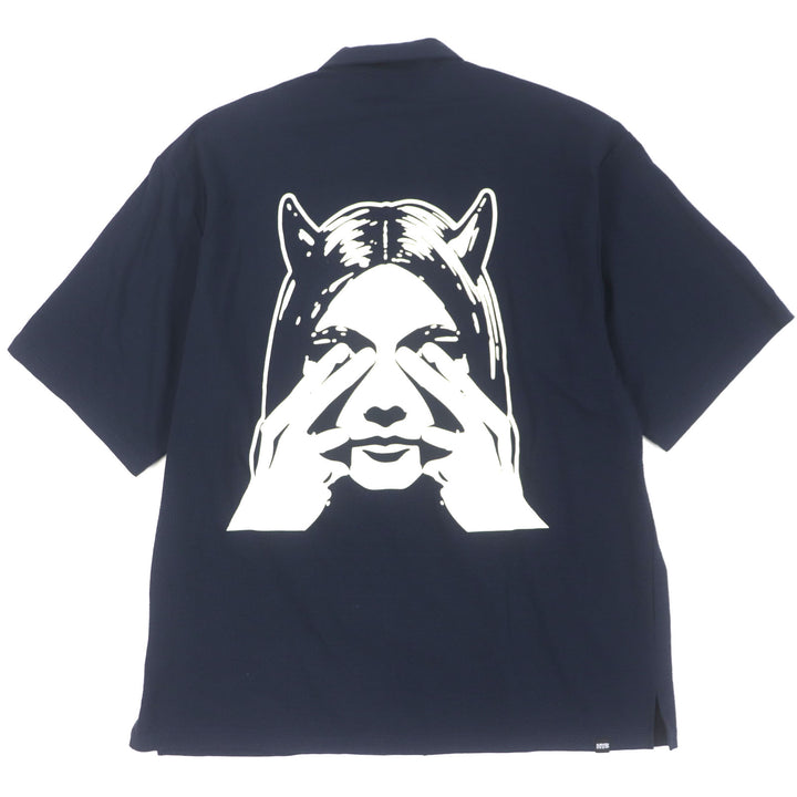 HYSTERIC GLAMOUR 半袖シャツ SEE NO EVIL ネイビー コットン メンズ L 02241CH08