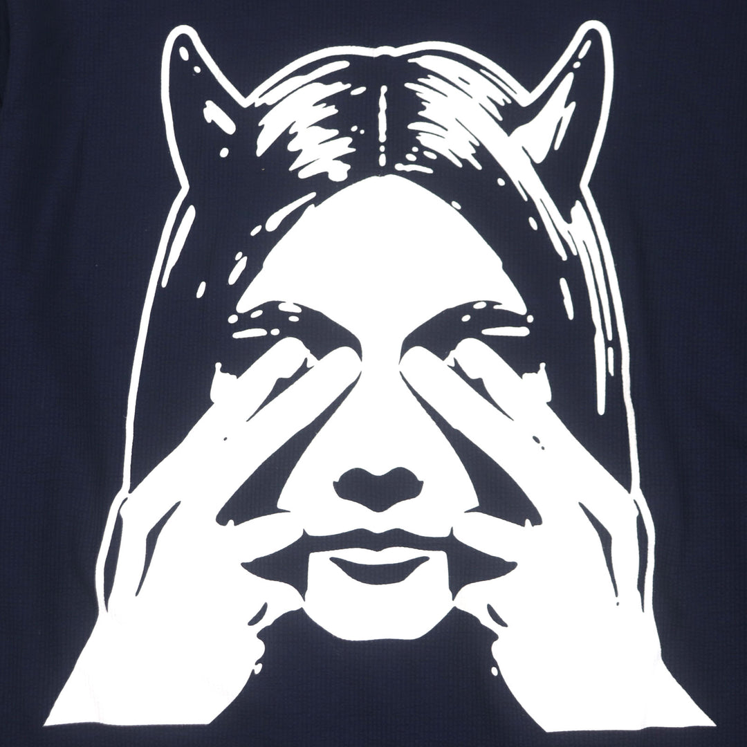 HYSTERIC GLAMOUR 半袖シャツ SEE NO EVIL ネイビー コットン メンズ L 02241CH08
