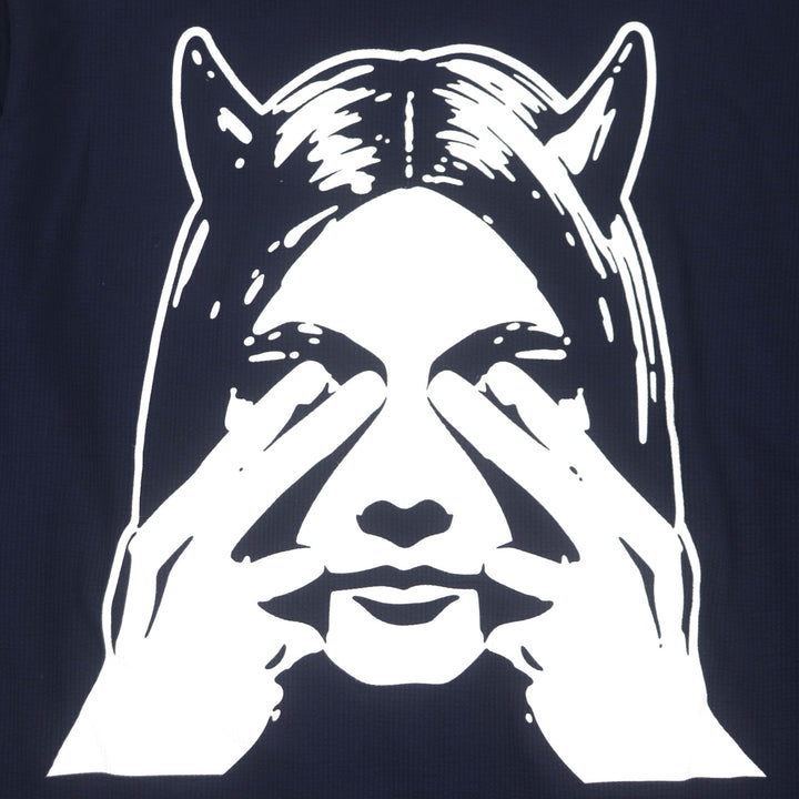 HYSTERIC GLAMOUR 半袖シャツ SEE NO EVIL ネイビー コットン メンズ L 02241CH08