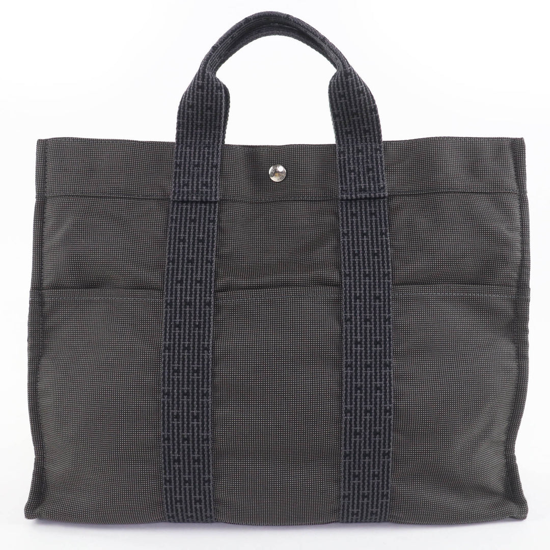 素晴らしいHERMESハンドバッグ Her Line MM キャンバストートバッグ カデナとキー付き グレー