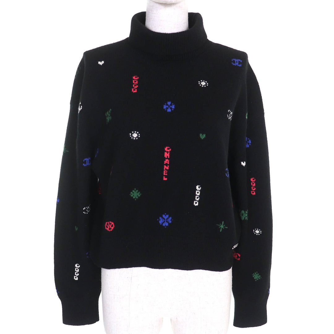 Excellent CHANEL COCO Mark high-neck long-sleeved knit sweater 36 P70647 21N