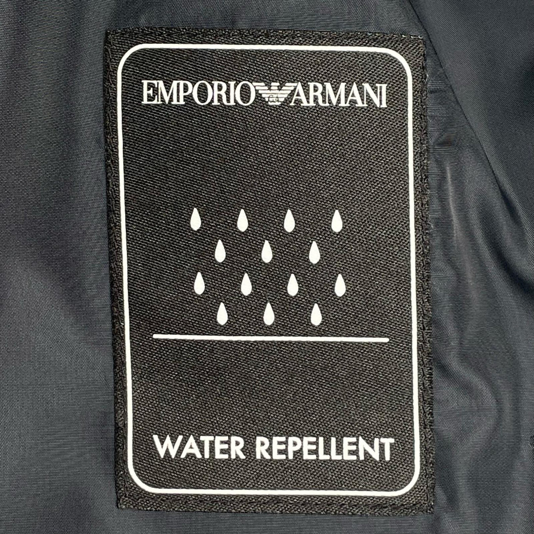 EMPORIO ARMANI ダウンコート フード付き ロゴボタン ネイビー ポリエステル レディース 40