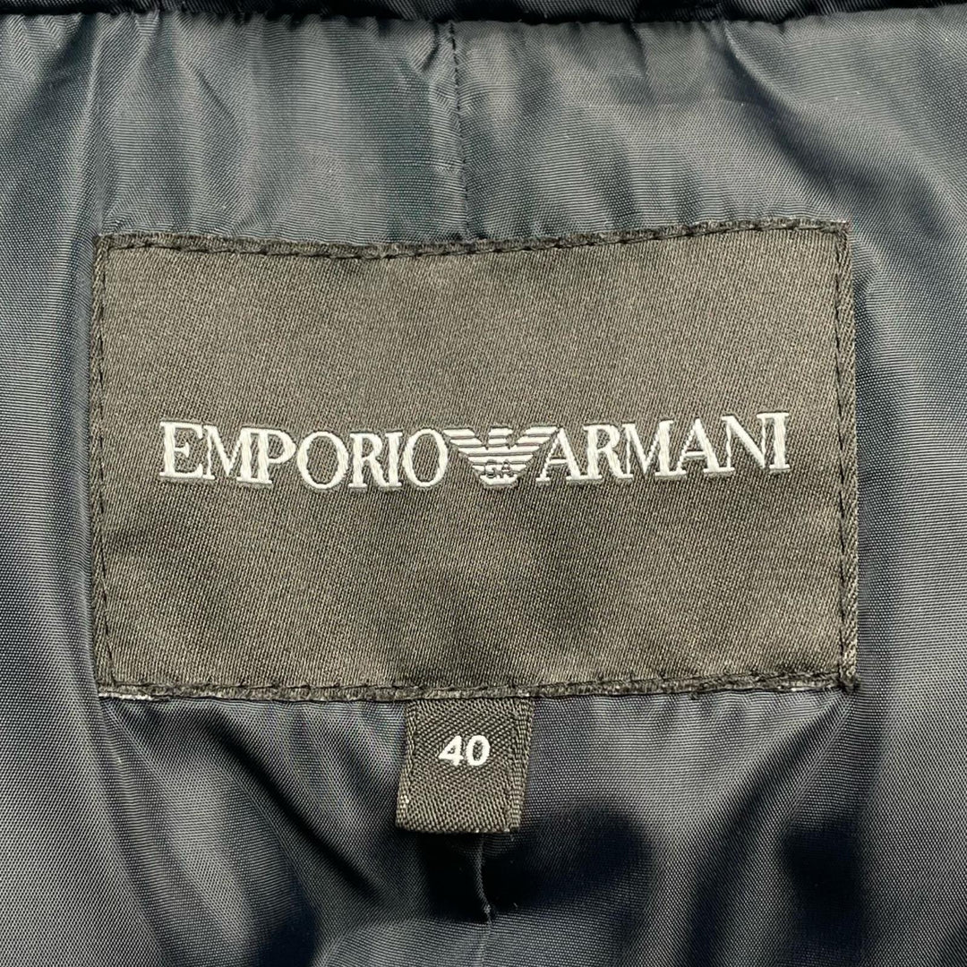 EMPORIO ARMANI ダウンコート フード付き ロゴボタン ネイビー ポリエステル レディース 40