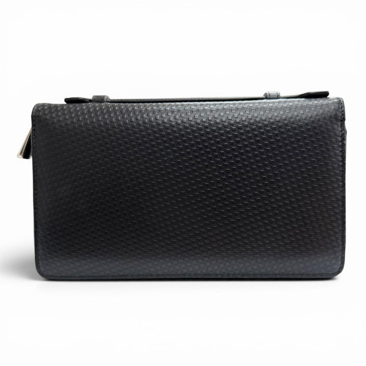 Great Dunhill Purse Micro D8 Logo Metal Double Zipper Organizer black leather