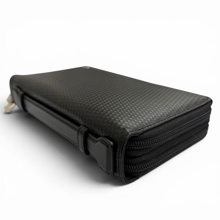 Great Dunhill Purse Micro D8 Logo Metal Double Zipper Organizer black leather