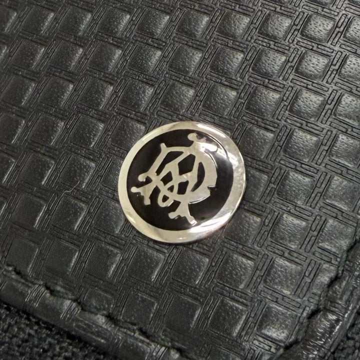 Great Dunhill Purse Micro D8 Logo Metal Double Zipper Organizer black leather