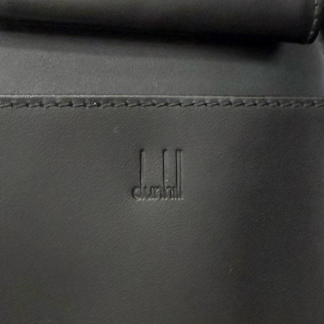 Great Dunhill Purse Micro D8 Logo Metal Double Zipper Organizer black leather