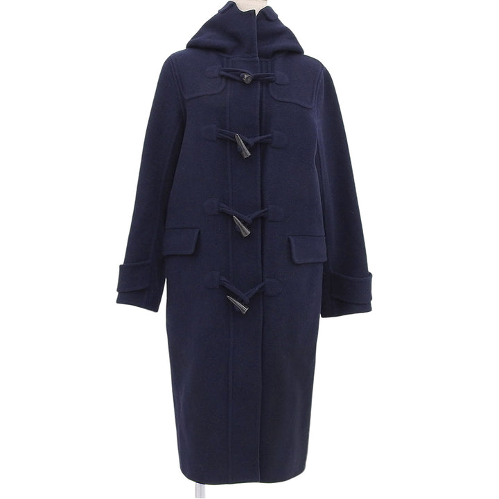 Great Mackintosh Duffel coat Logo toggle button hood Navy wool Women 34