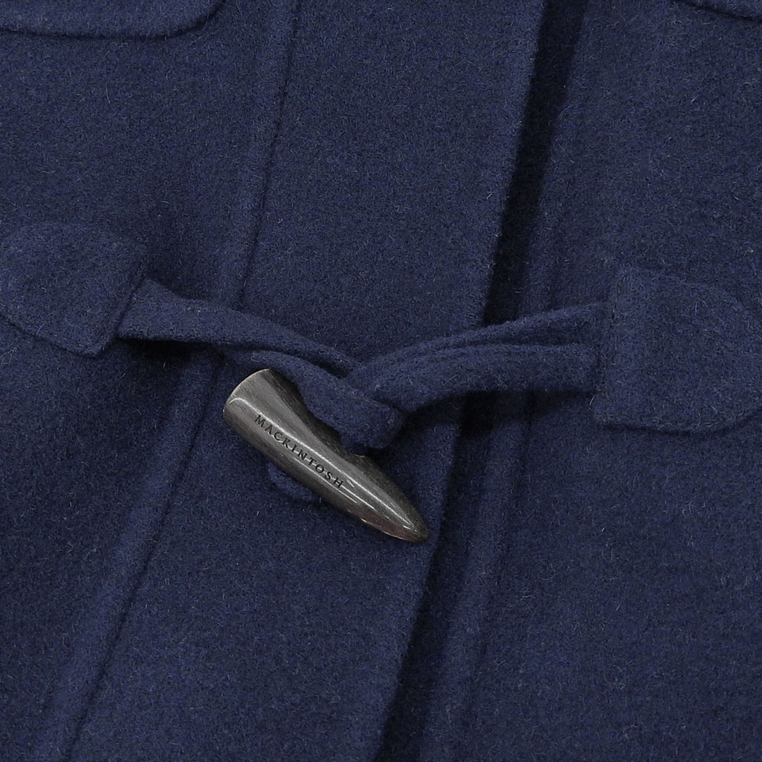 Great Mackintosh Duffel coat Logo toggle button hood Navy wool Women 34