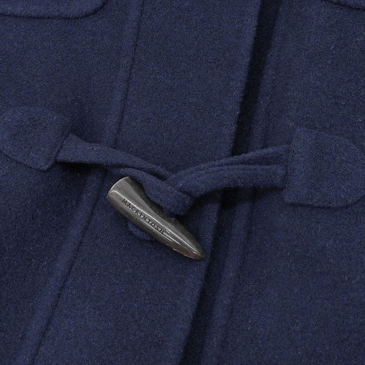 Great Mackintosh Duffel coat Logo toggle button hood Navy wool Women 34