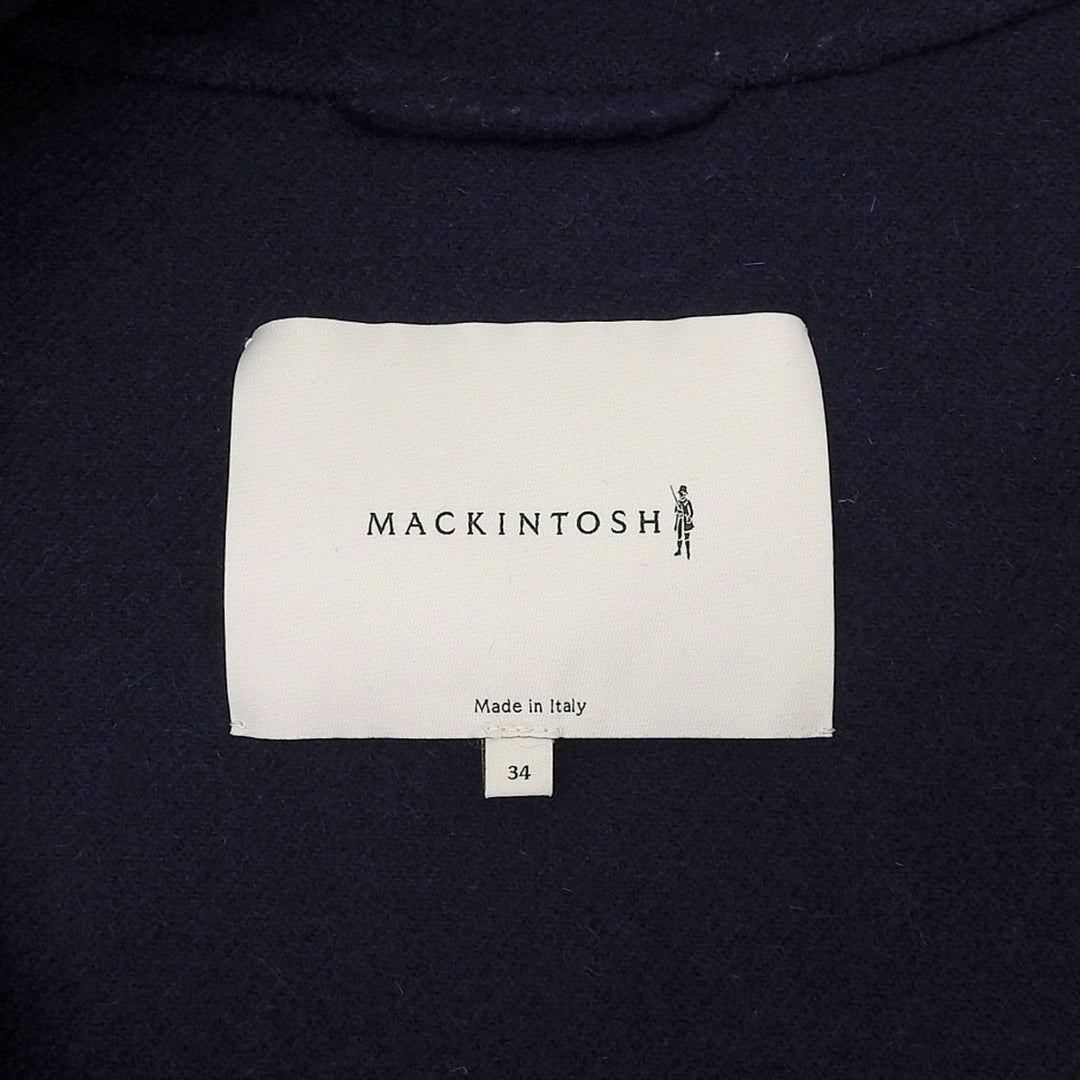 Great Mackintosh Duffel coat Logo toggle button hood Navy wool Women 34