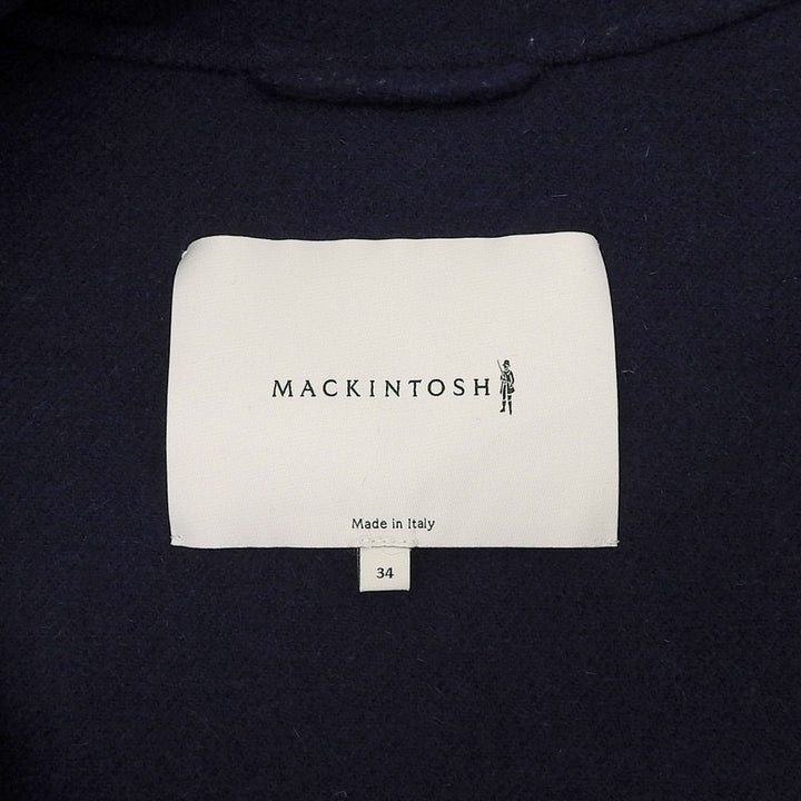 Great Mackintosh Duffel coat Logo toggle button hood Navy wool Women 34