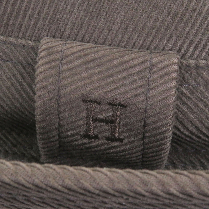 素晴らしいHERMES帽子Hロゴ刺繍コーデュロイハットブラウンコットンメンズ57