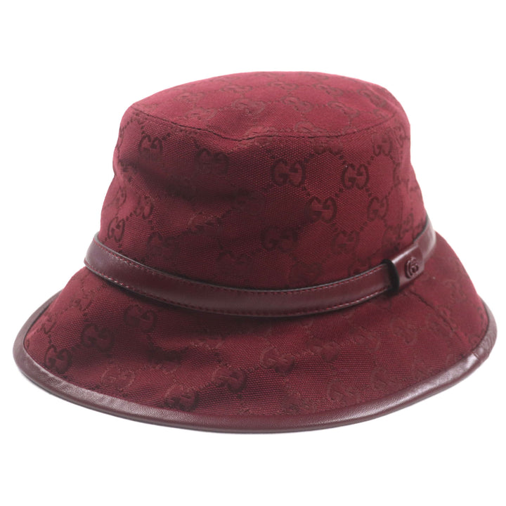 新品 GUCCI 帽子 GGモノグラム レザーハット ボルドー コットン メンズ L 833280