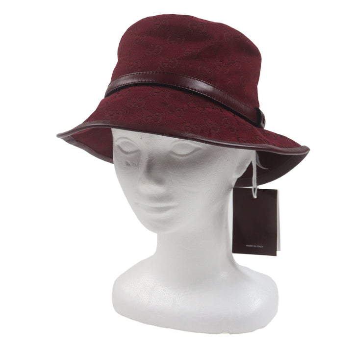 新品 GUCCI 帽子 GGモノグラム レザーハット ボルドー コットン メンズ L 833280