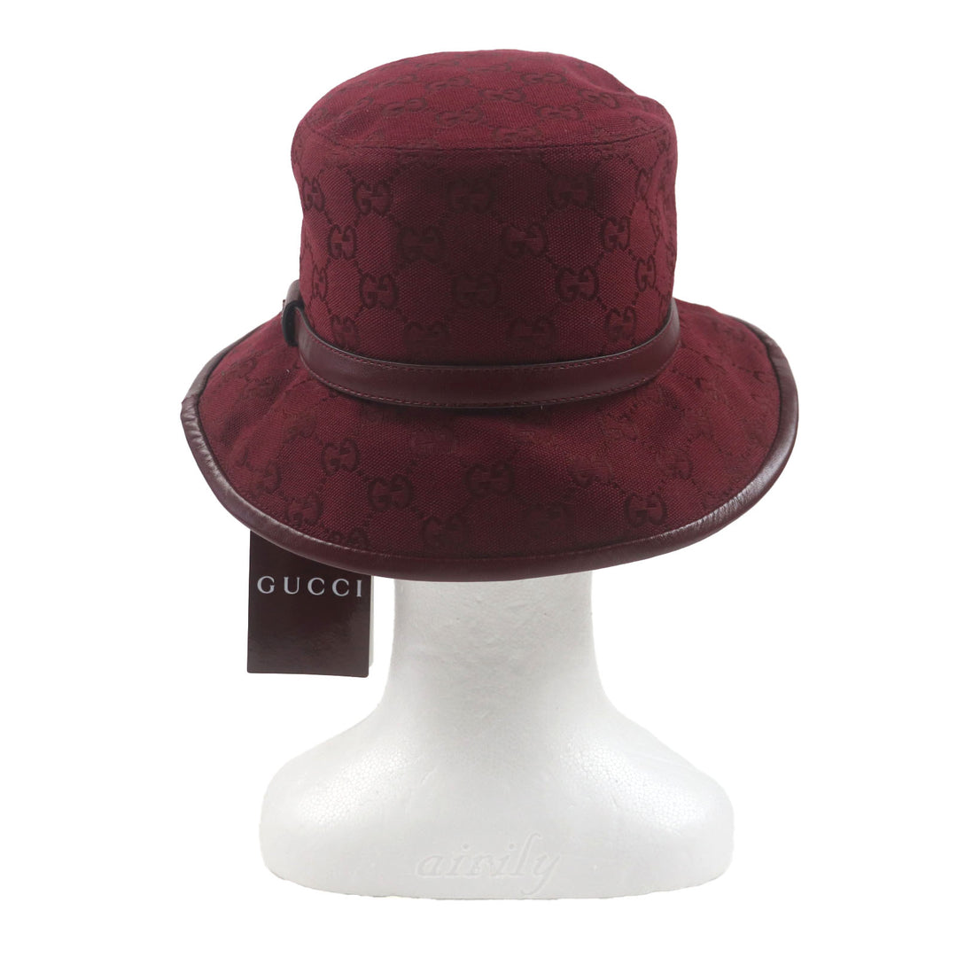 新品 GUCCI 帽子 GGモノグラム レザーハット ボルドー コットン メンズ L 833280