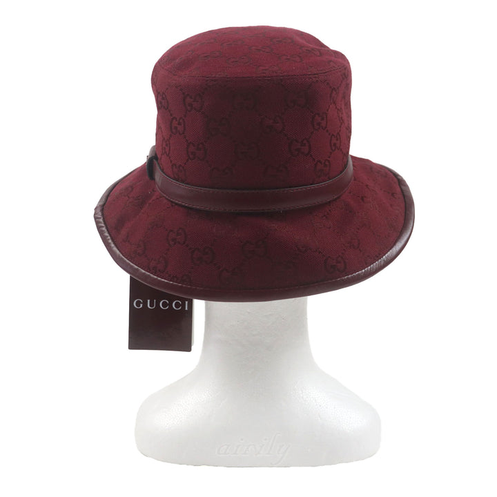 新品 GUCCI 帽子 GGモノグラム レザーハット ボルドー コットン メンズ L 833280