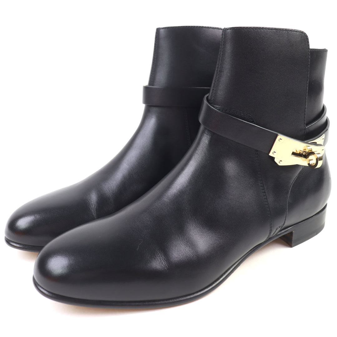 HERMES short boots Neo kelly buckle black leather Women 37