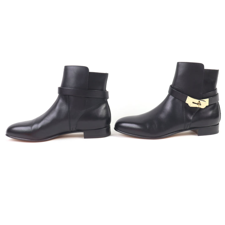 HERMES short boots Neo kelly buckle black leather Women 37
