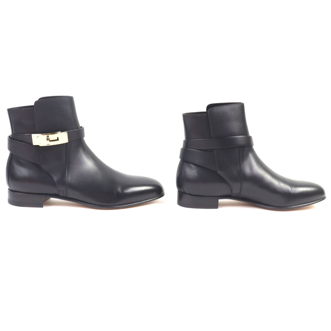 HERMES short boots Neo kelly buckle black leather Women 37
