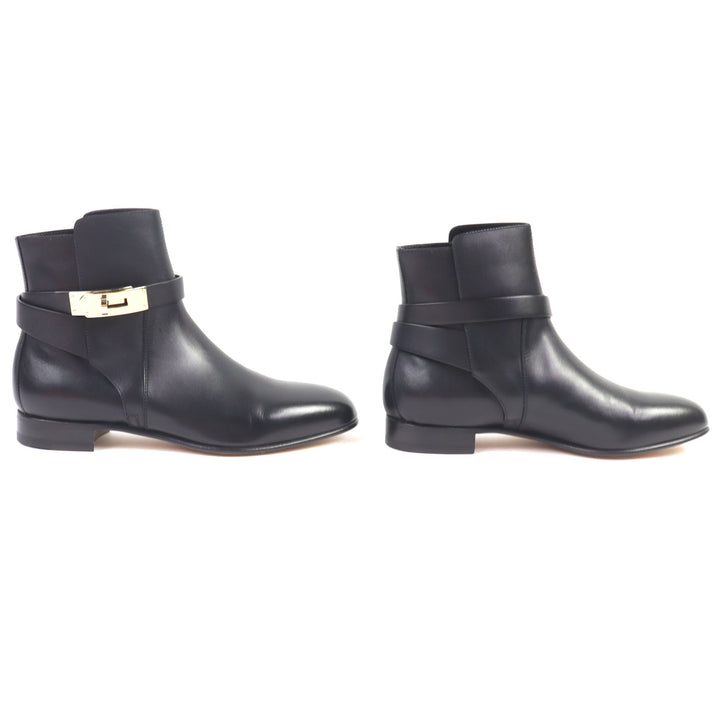 HERMES short boots Neo kelly buckle black leather Women 37