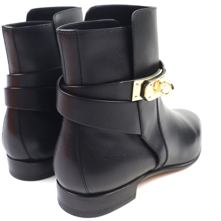 HERMES short boots Neo kelly buckle black leather Women 37