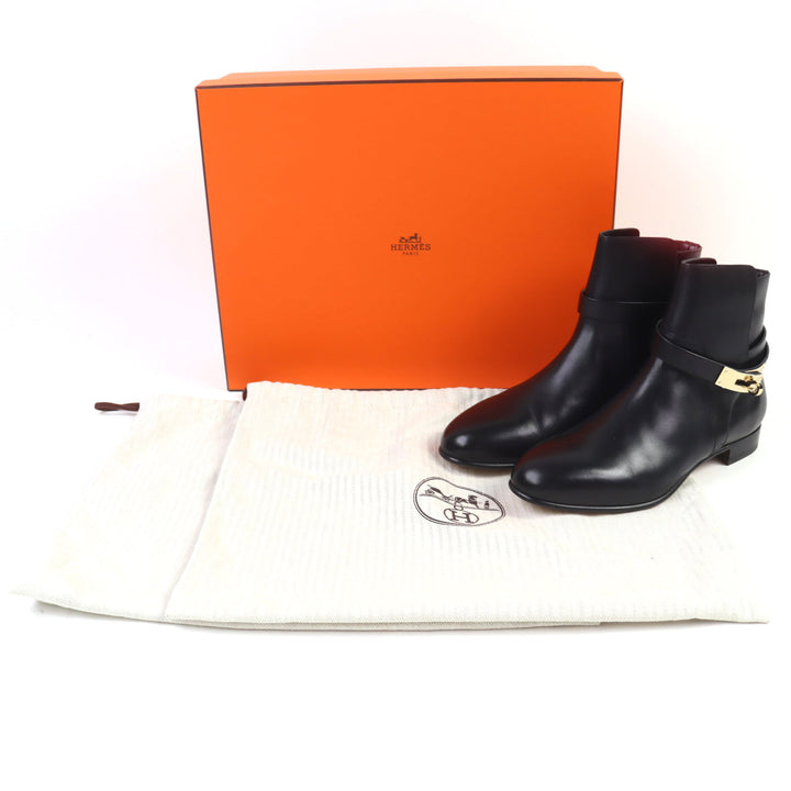 HERMES short boots Neo kelly buckle black leather Women 37