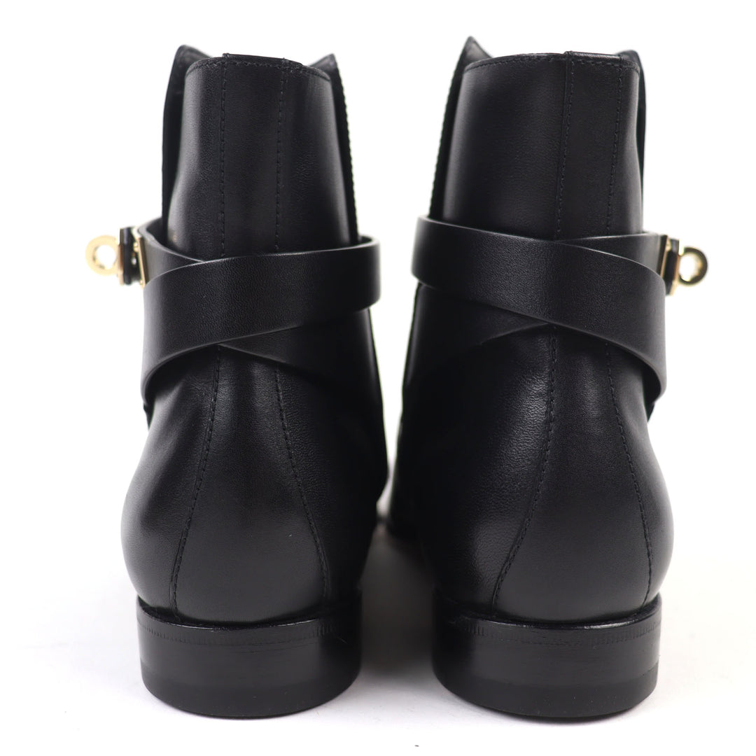 HERMES short boots Neo kelly buckle black leather Women 37