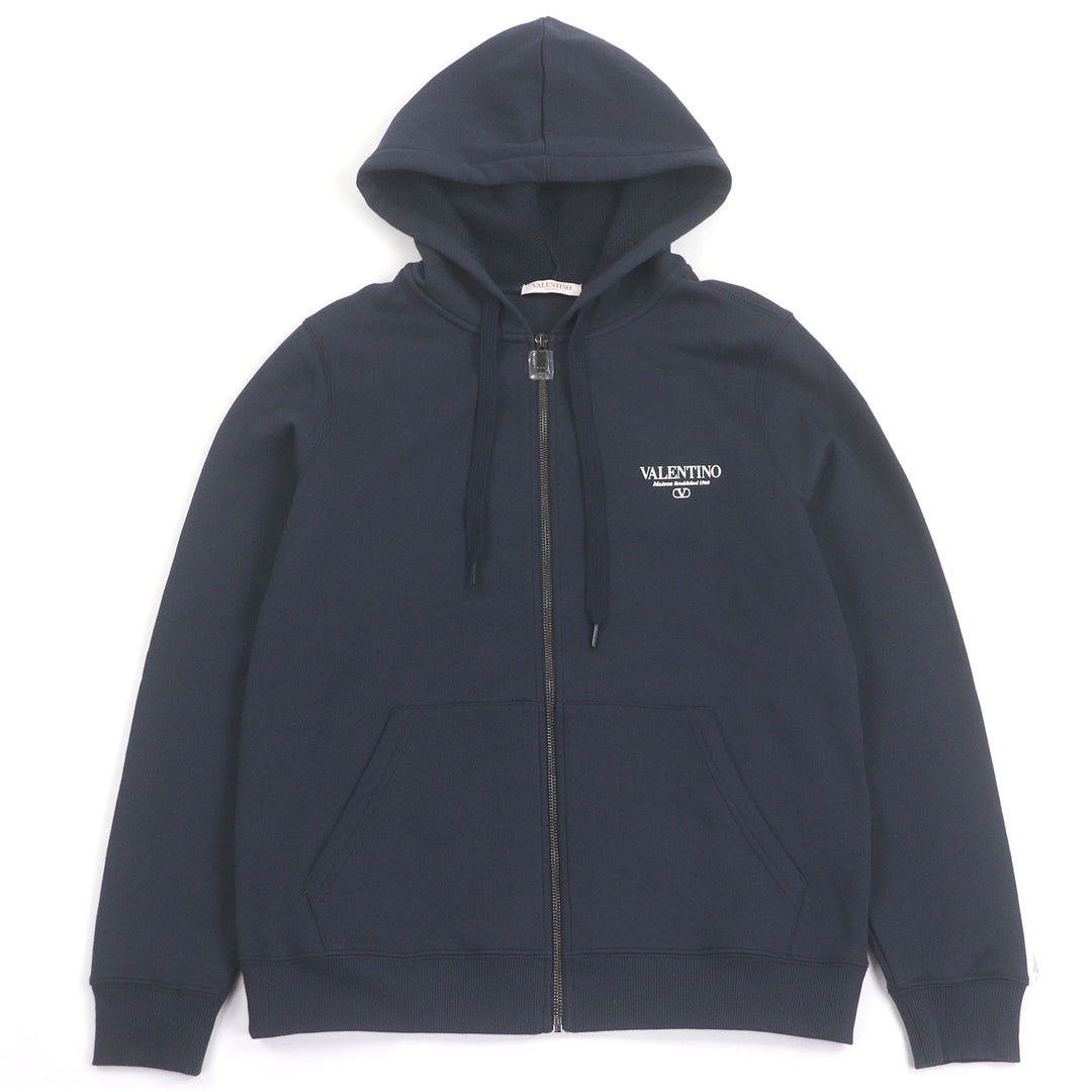 新品 VALENTINO パーカー ロゴプリント ネイビー コットン メンズ XS 5V3MF27QA8D