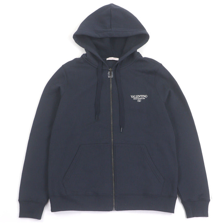 新品 VALENTINO パーカー ロゴプリント ネイビー コットン メンズ XS 5V3MF27QA8D