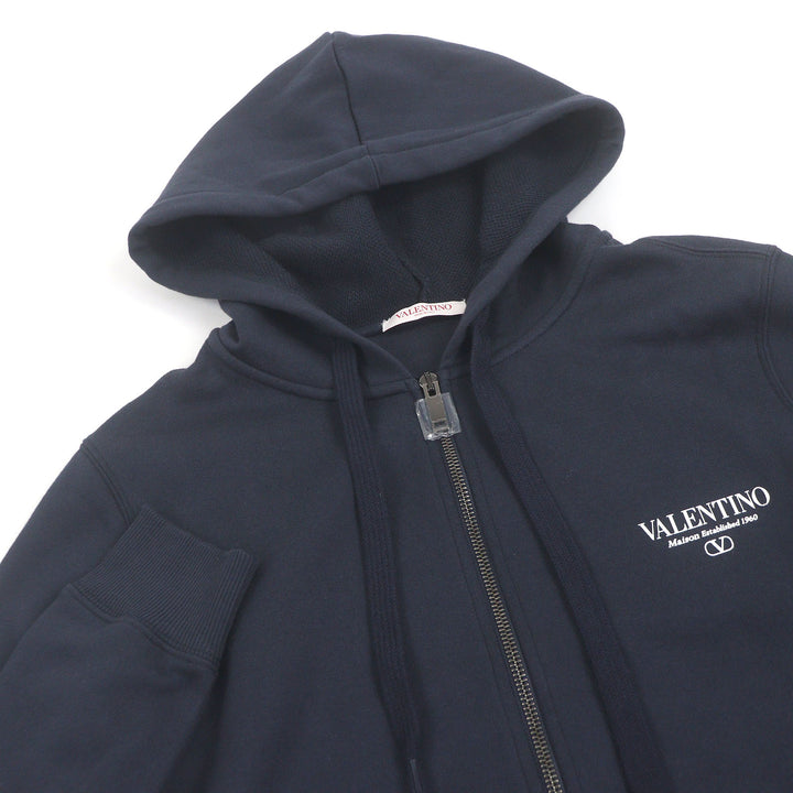 新品 VALENTINO パーカー ロゴプリント ネイビー コットン メンズ XS 5V3MF27QA8D