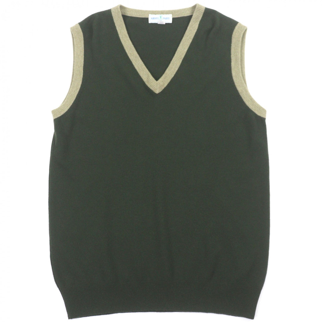 Great ARNYS PARIS Best V-neck two-tone knit gilet green cashmere mens 50