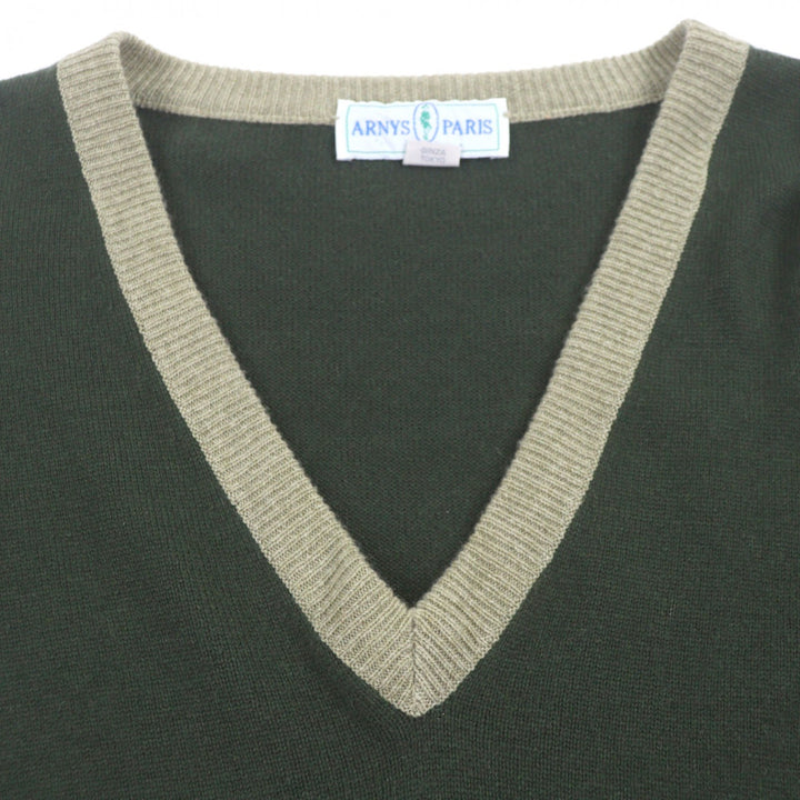 Great ARNYS PARIS Best V-neck two-tone knit gilet green cashmere mens 50