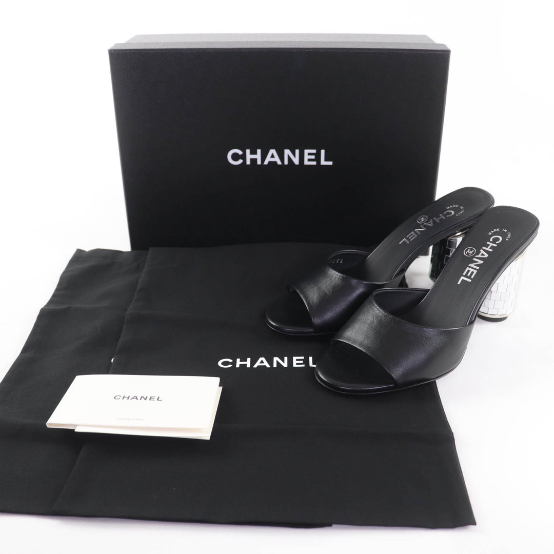 新品未使用 CHANEL サンダル ココマーク ミラーヒール レザー ブラック シルバー 37 G45358