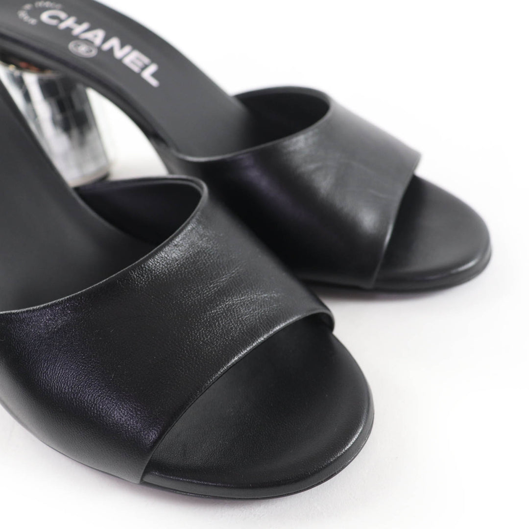 新品未使用 CHANEL サンダル ココマーク ミラーヒール レザー ブラック シルバー 37 G45358