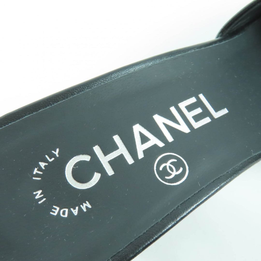 新品未使用 CHANEL サンダル ココマーク ミラーヒール レザー ブラック シルバー 37 G45358