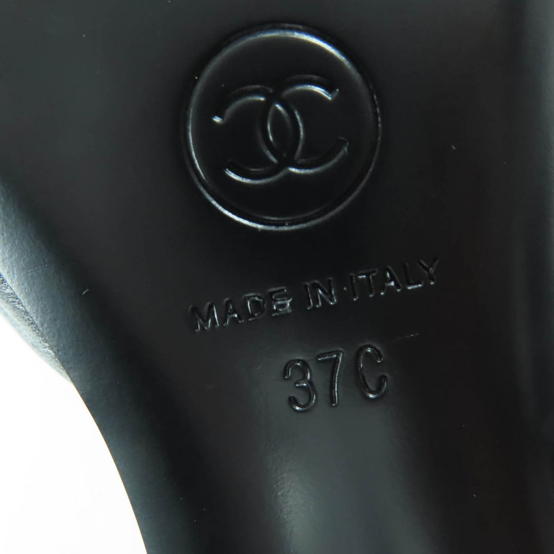 Pristine CHANEL Sandals COCO Mark Mirror Heel Leather Black Silver 37 G45358