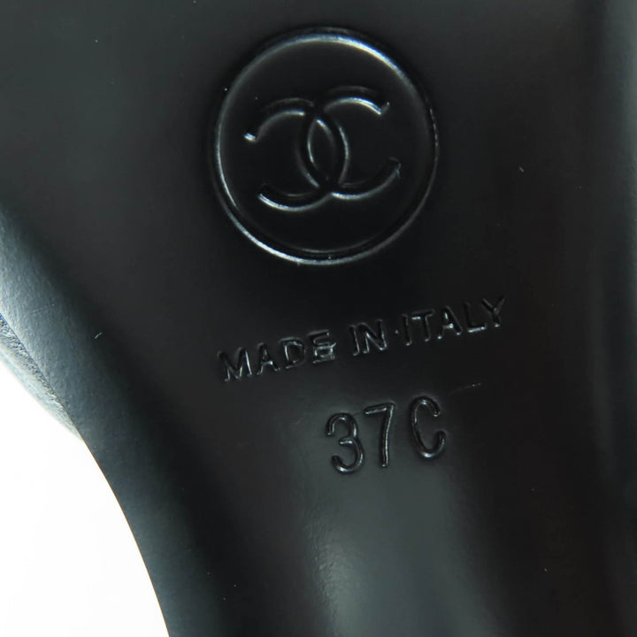 Pristine CHANEL Sandals COCO Mark Mirror Heel Leather Black Silver 37 G45358